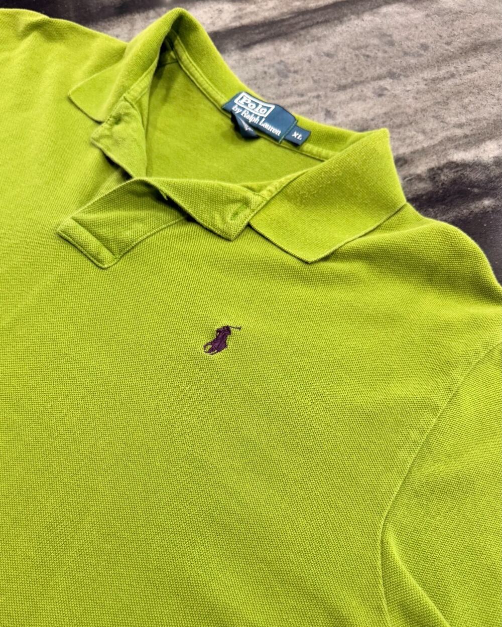 Vintage Polo Ralph Lauren Mens XL Lime Green Purple Pony Pique Shirt Y2K